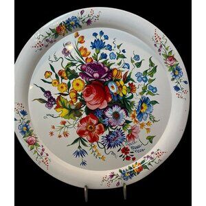 Elite Floral Metal Serving Tray Made In England Vibrant Multicolor Design Vintag